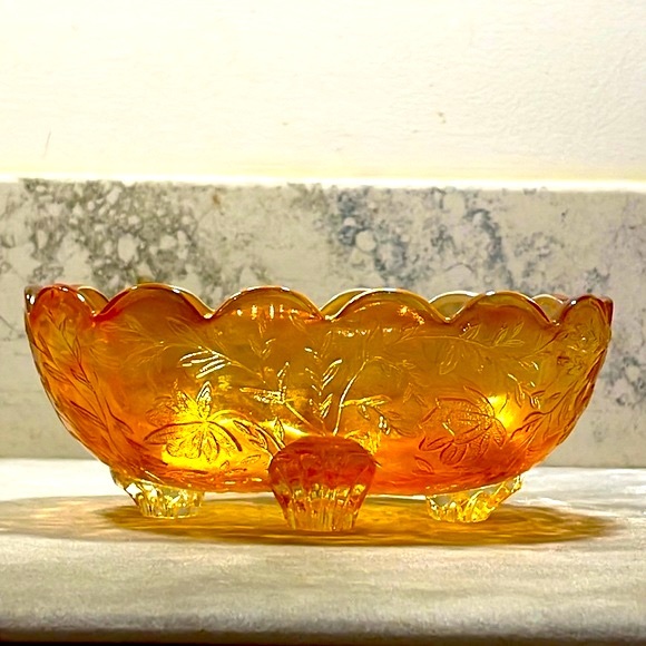 Carnival Glass Iridescent Small Candy Dish Vintage Jeanette Amber Floral Pattern - Picture 8 of 12